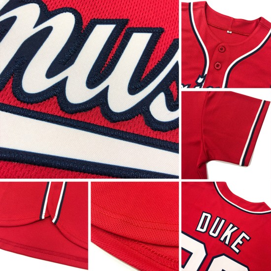 Custom Red Navy-White Mesh Authentic Throwback Football Jersey